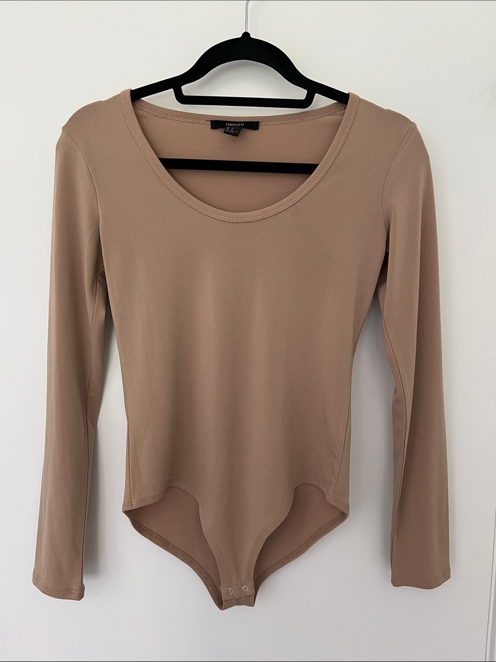Forever 21 Long Sleeve Scoop Neck Bodysuit - Taupe, Size Small
